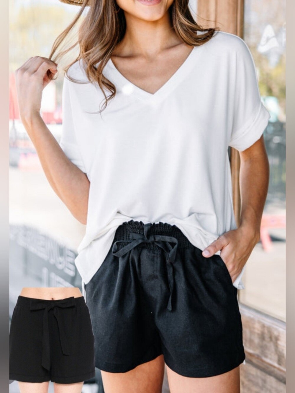 #389 🛑S Linen Blend Self-Tie Waist Pull-On Shorts